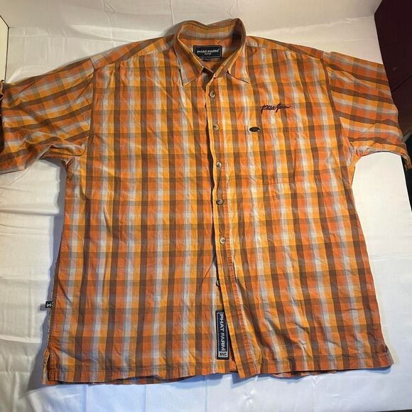 Phat Farm Other - Vintage Phat Farm Orange Plaid Short Sleeve Shirt XXL Y2K Streetwear Baggy